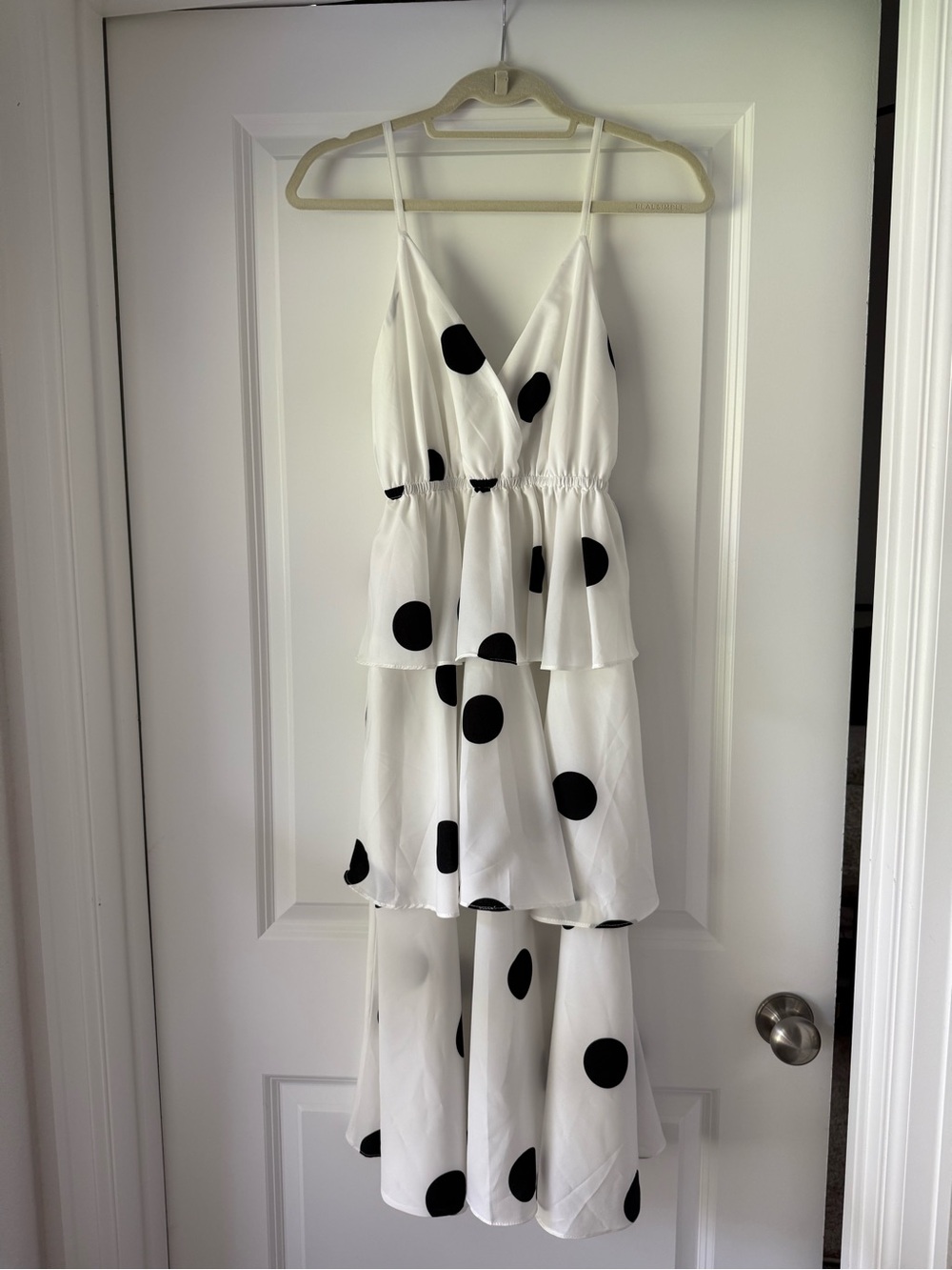 O.p.t White & Black Polka Dot Tiered Dress